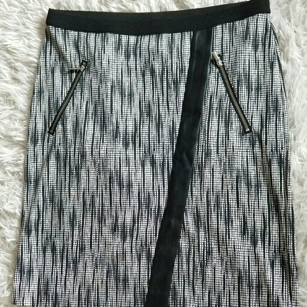 Black and white skirt leather trim